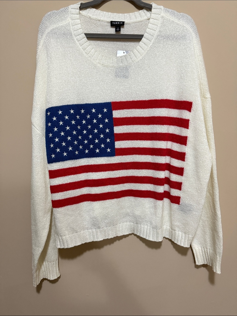 Torrid Cream American Flag Knit Sweater